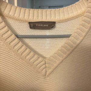 Everlane White Link-Stitch V-Neck Sweater